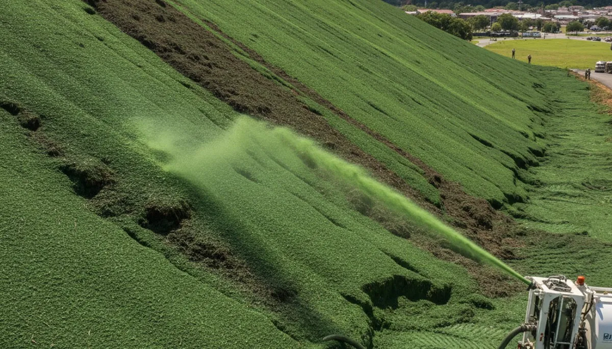 Professional hillside hydroseeding for erosion control in Columbia, SC by Chop Chop Landscaping